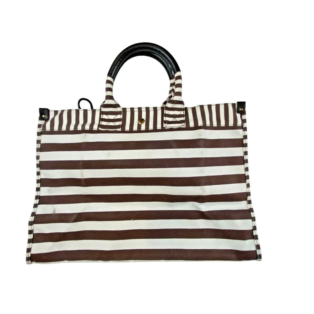 Henri Bendel New York Signature Top Handle Tote Stripe Canvas NWOT